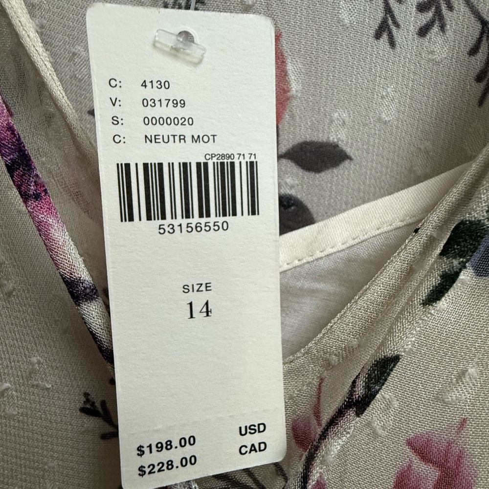 NWT Anthropologie Floral Long Sleeve Dress ~ Cream/Pink Gorgeous Fade Women’s 14 - Picture 7 of 15